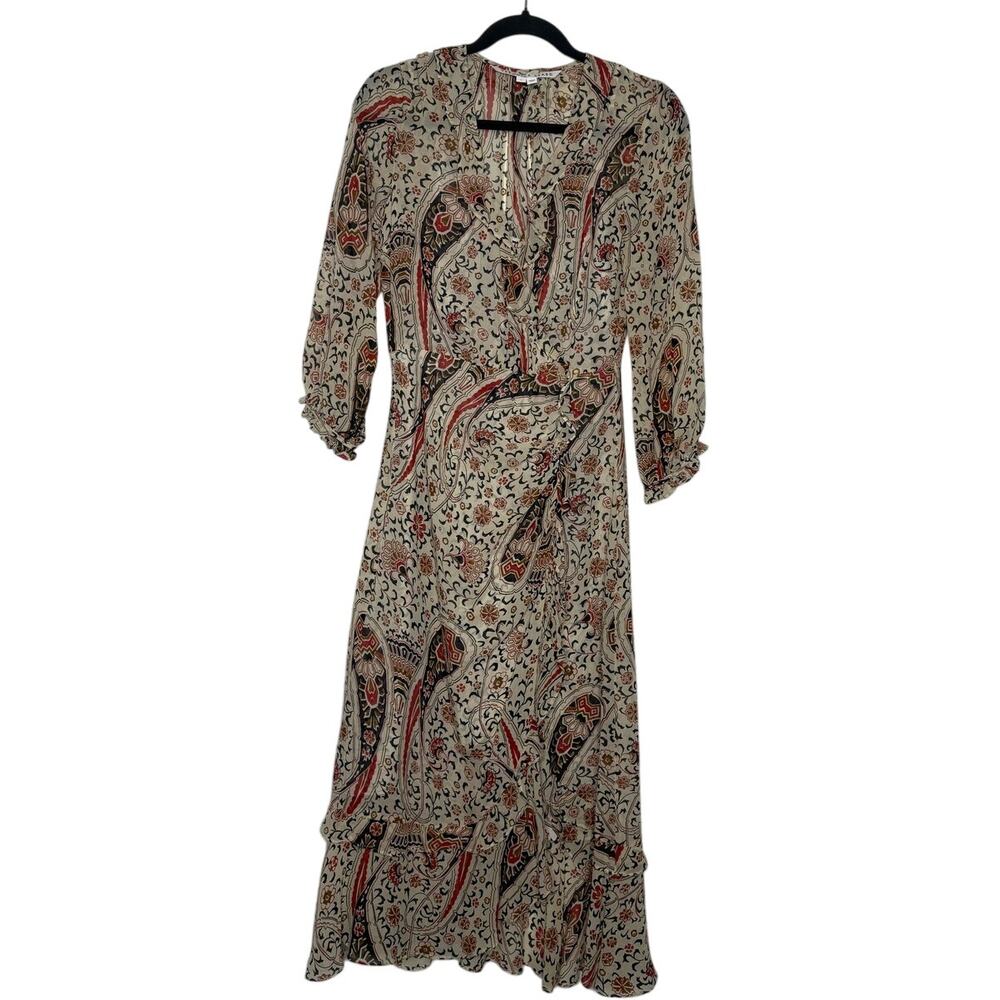 Veronica Beard Derby Dress Size 2 | Silk Paisley Midi Boho Long Sleeve